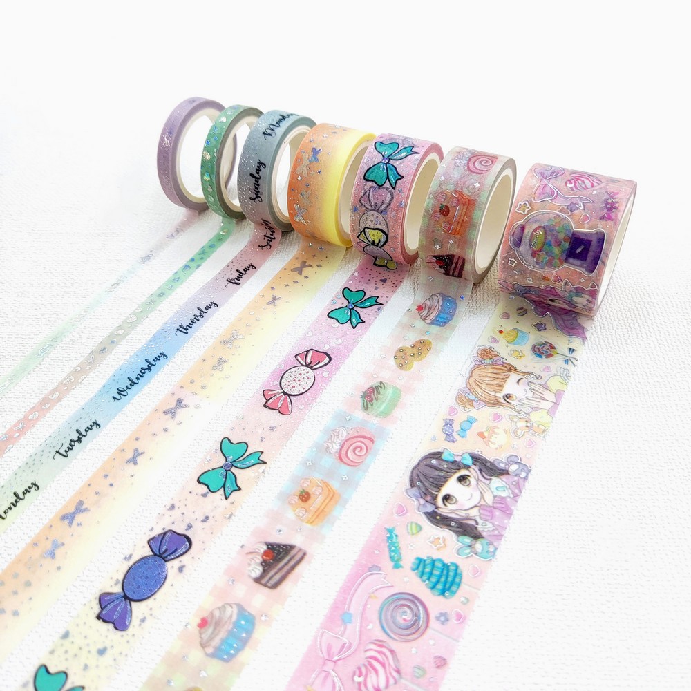 Candy Girl silver foil Washi Tape set with 7pc/Set