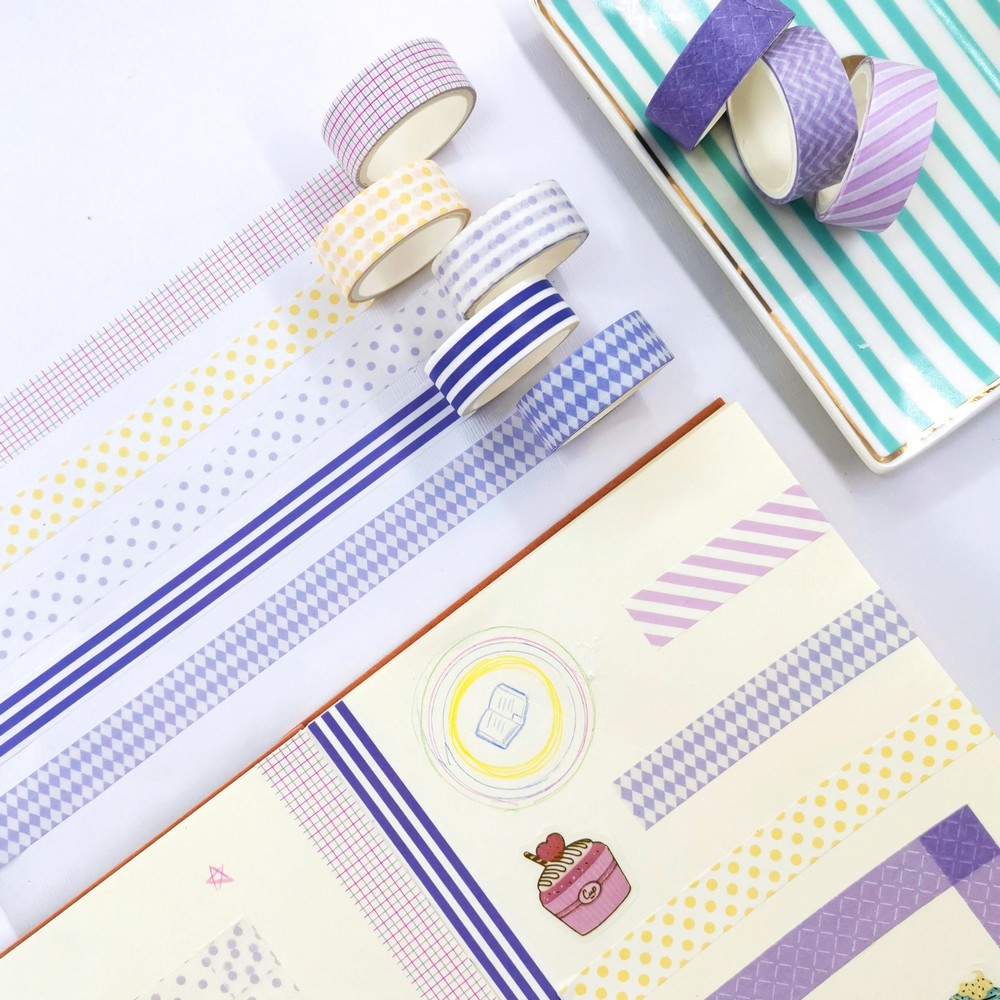 8pcs/set  Basic Stripe&Plaid Polka Dots Washi Tape set